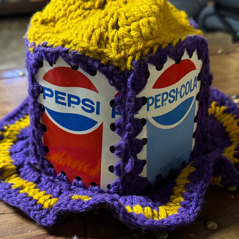 Pepsi Crochet Hat with Bold Purple and Yellow